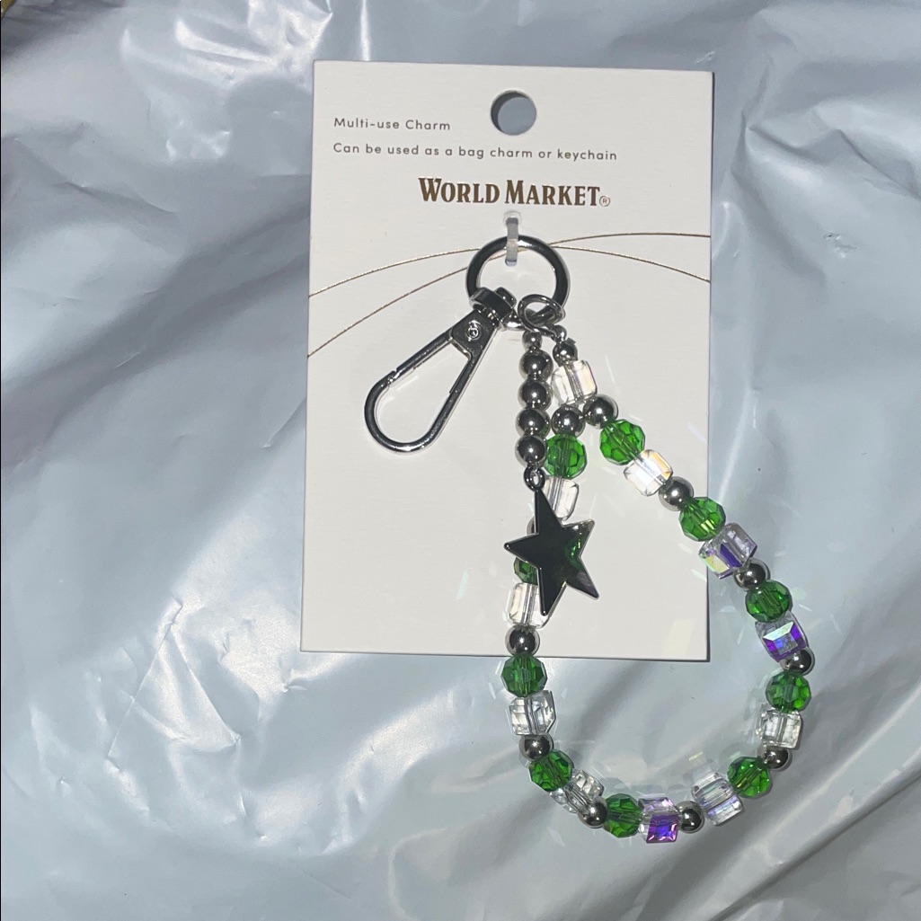 Cost Plus World Market Green And Clear Beaded Star Bag Charm/Keychain Nwt